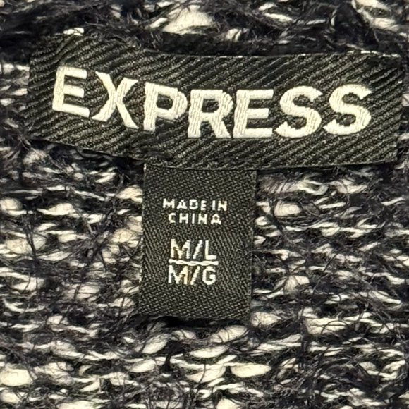 Express Fuzzy Eyelash Black White Cardigan Sweater Size M/L Like New Condition - Picture 5 of 6